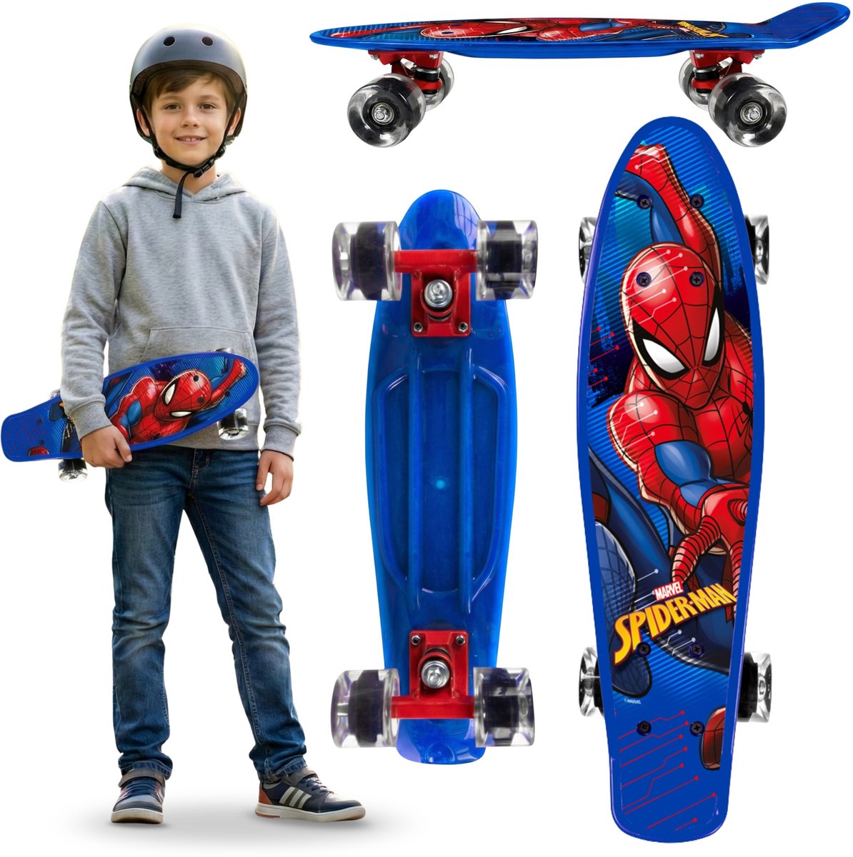 MARVEL Spider-Man Kinder fish skateboard 55 cm antislip board lichtgewicht stabiel van 20-50 kg Blauw