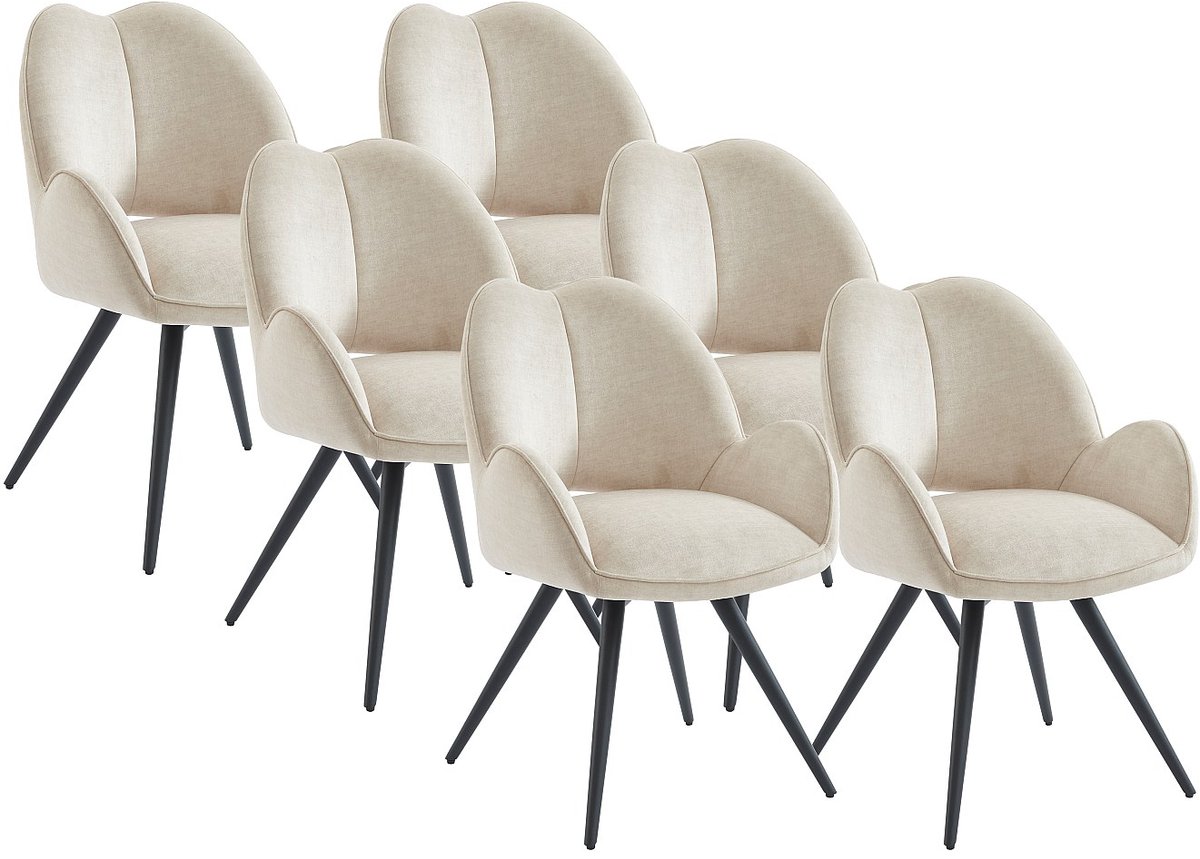 Vente-unique Set van 6 draaistoelen met armleuningen van stof en zwart metaal - Beige - GULSUN van Maison Céphy