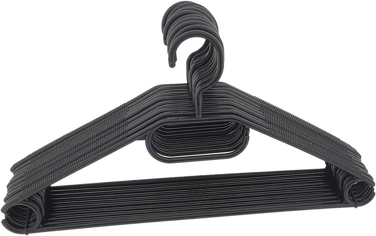 10 Stuks Kledinghangers Zwart Kunststof - Stevige Slanke Garderobehangers