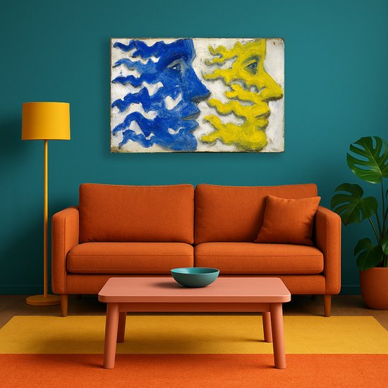 Twee profielgezichten - Kunstobject - Canvas schilderij - 45x30 cm