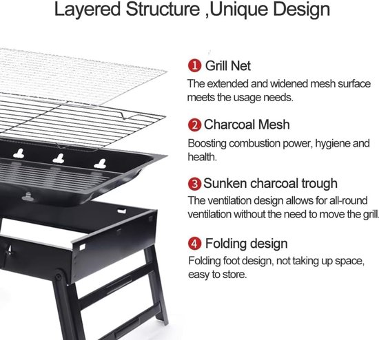 Draagbare Houtskoolgrill - 17 Inch Opvouwbare Barbecue voor Buiten, Picknick en Strand — afbeelding 2