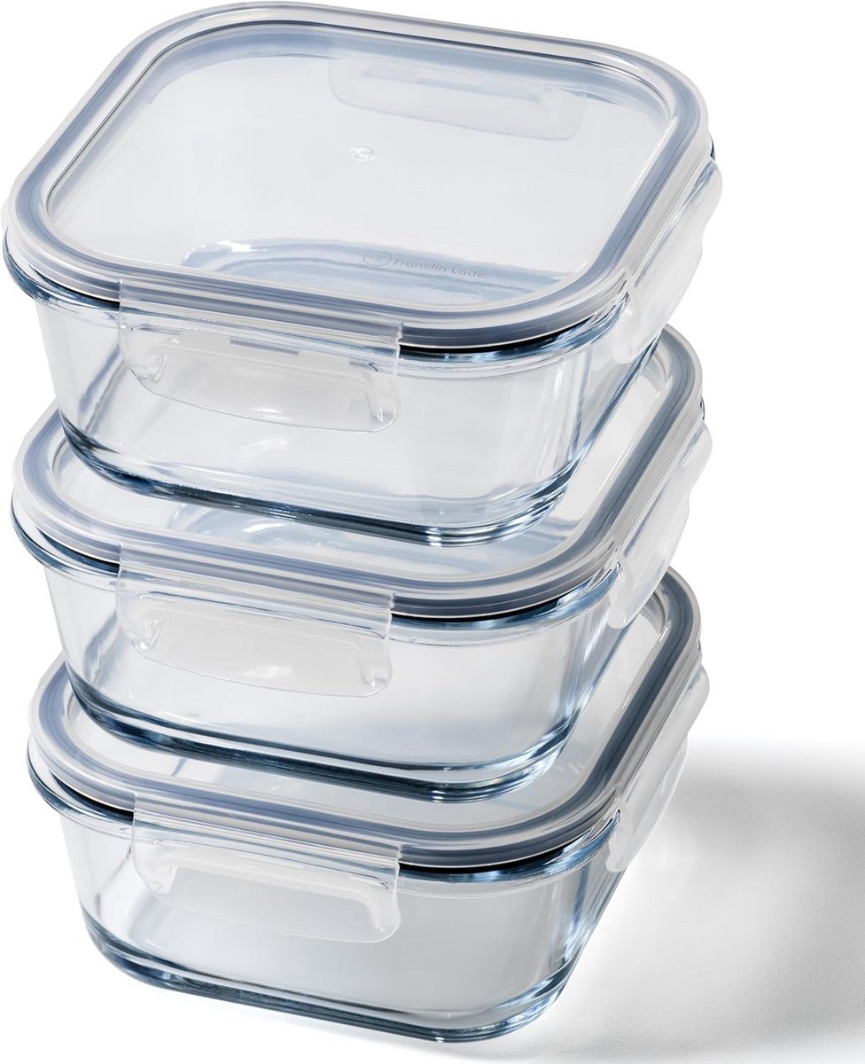 Set van 3 Vierkante Glas Voorraadpotten met Deksel 800ml - Lekdicht & Veilig