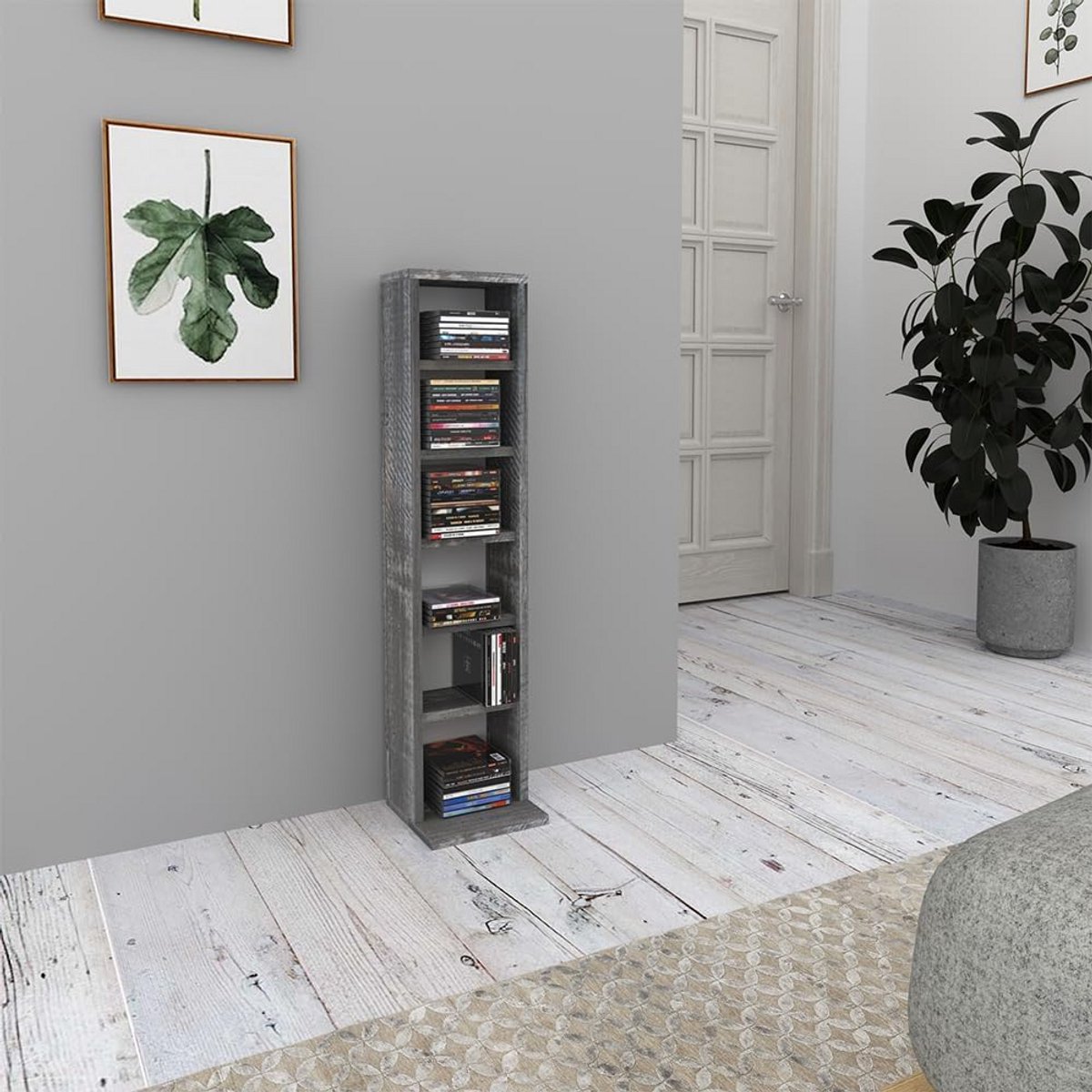 Smalle CD/DVD Opbergkast met Verstelbare Planken - Betonlook