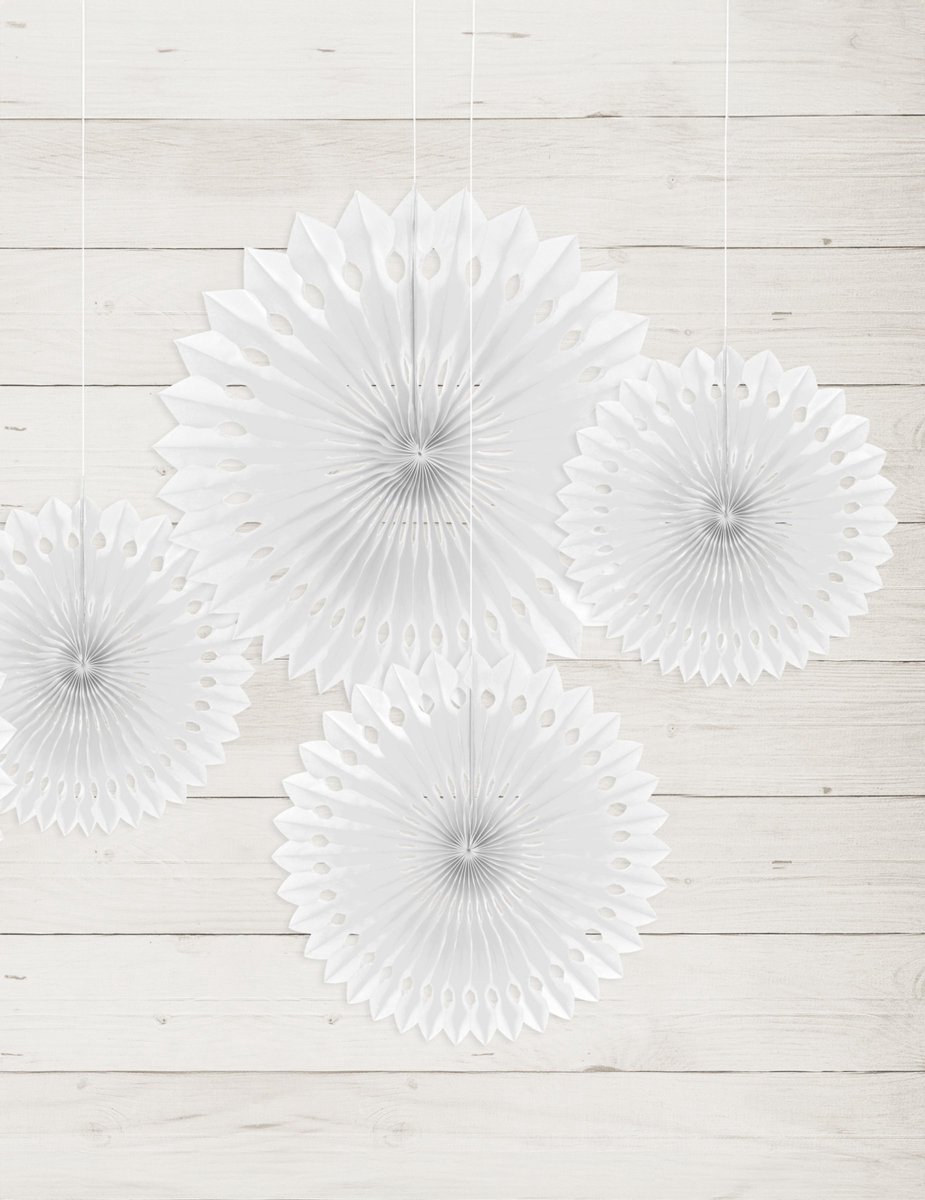 PARTYDECO - 3 witte papieren waaierrozetten 20, 25 en 30 cm voor feestdecoratie