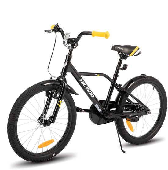 Hiland Stoere Jongensfiets - 20 Inch - Met Zijwieltjes & Standaard - Handrem & Terugtraprem - Zwart/Oranje - Geschikt voor buitenactiviteiten in de lente van Hiland — afbeelding 2