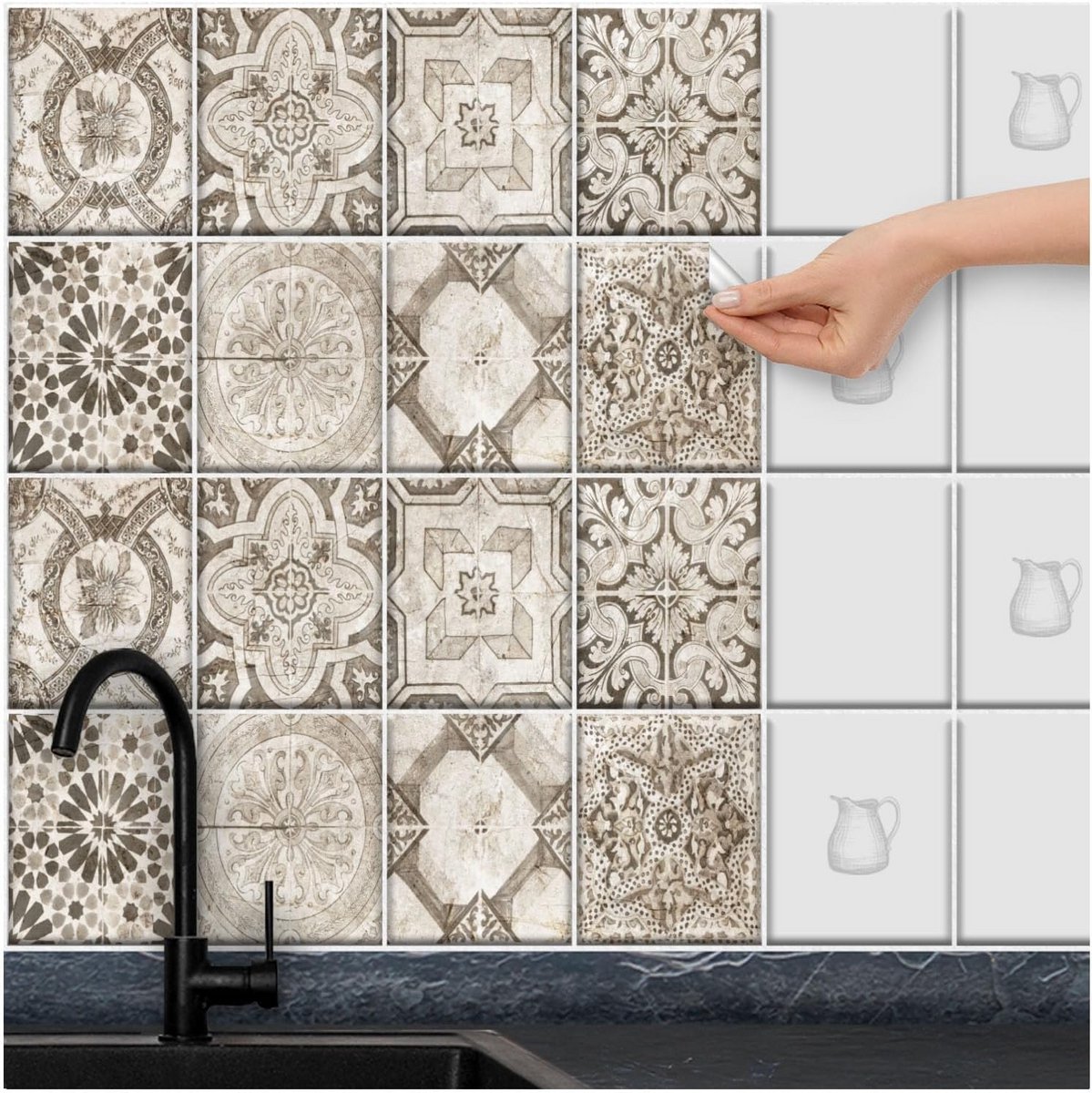Zelfklevende Tegelstickers Patchwork Vintage - Krasbestendig & Verwijderbaar voor Badkamer