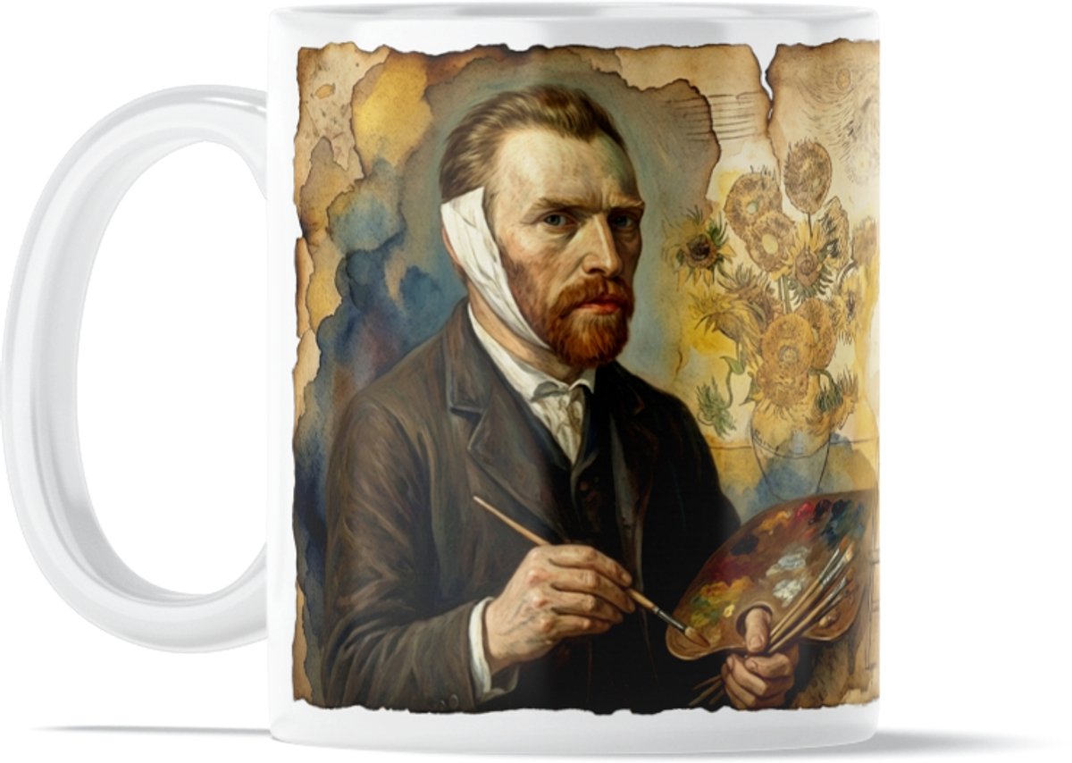 Artistieke Vincent van Gogh Quote Mok - I am seeking, I am striving, I am in it with all my heart - Design met Zonnebloemen & Sterrennacht - Inspirerend Kunst Cadeau voor Schilders, Kunstenaars & Creatievelingen