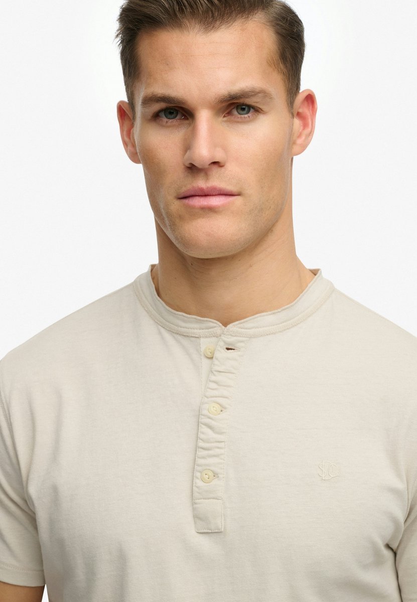 Superdry Classic Cotton Linen Korte Mouw Henley T-shirt Heren Tops Natuurlijk Ecru