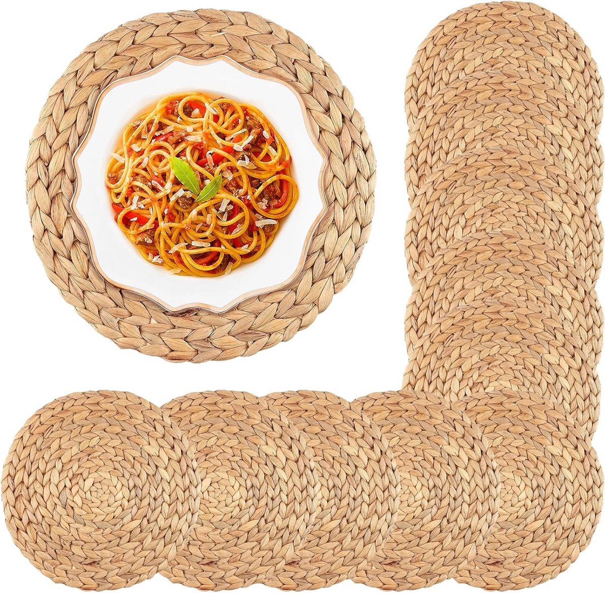 10-Delige Set Ronde Geweven Placemats van 30cm - Natuurlijke Riet Tafelmatten