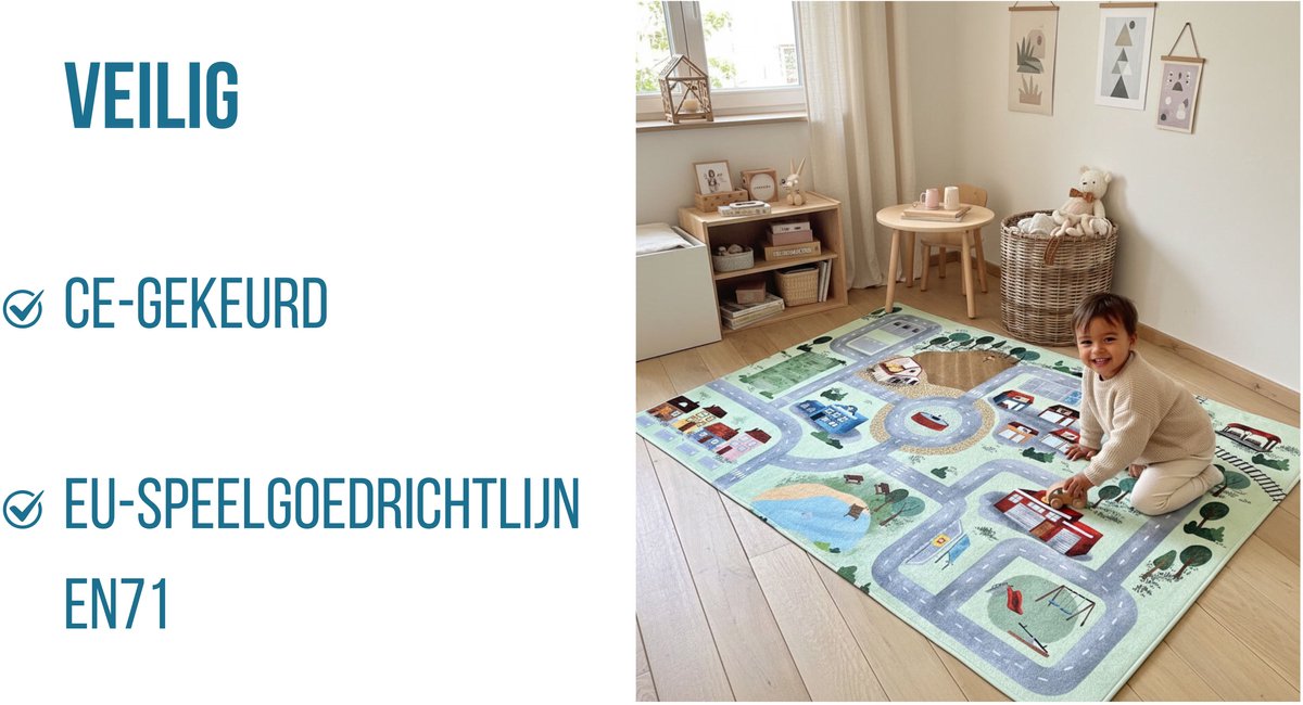 Mats & Joy® Village Auto Speelmat 110x170cm - Fluweelzacht - Anti-slip - Wasbaar - Groot Auto Speeltapijt voor Kinderen - Speelkleed Baby – Autokleed — afbeelding 10