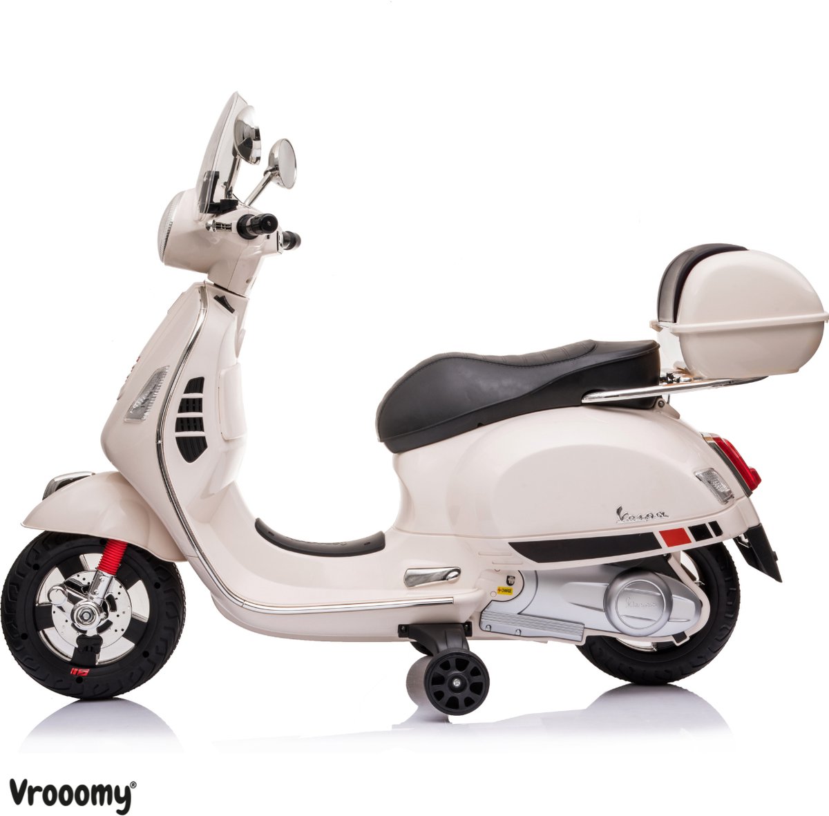 Vespa GT Full Option Elektrische Kinderscooter 3 tot 6 jaar – Officieel Gelicentieerde Kinder Vespa met Kofferbak & Verwijderbare Zijwieltjes – Li-ion Kindermotor met Kunstlederen Zitje, MP3 AUX & USB – Wit — afbeelding 8