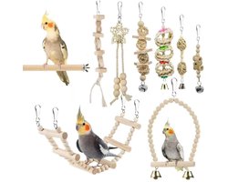Vogelkooi Vogel Speelgoed Set 9 stuks - Vogelschommel - Ladder - Bal met bel - Parkieten Speelgoed