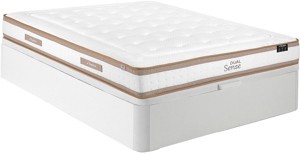 Vente-unique Set 140 x 190 cm wit kofferbed + hybride matras met 7-zone pocketvering en traagschuim dikte 28 cm - MEYANI van YSMÉE