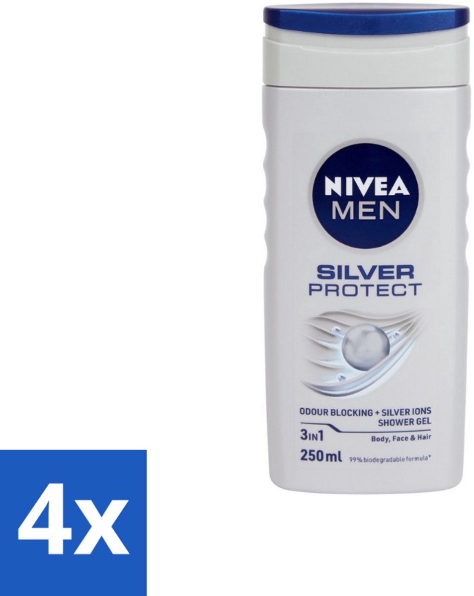 Nivea Men – Douchegel – Silver Protect – 250 ml - Voordeelverpakking - 4 stuks