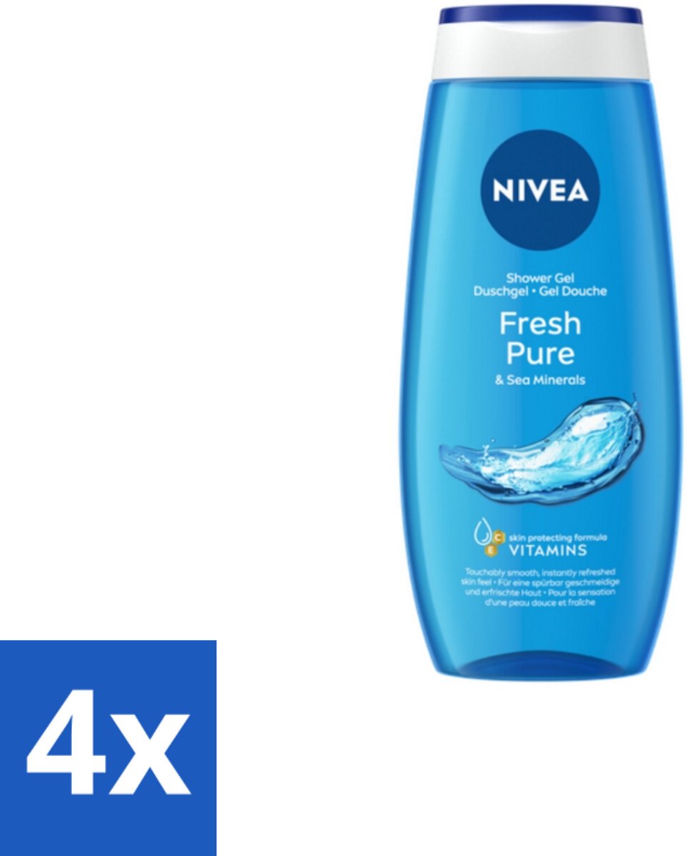 4 x NIVEA Douchegel Fresh Pure 250 ml - Douchegel - Huidverzorging - Frisheid - Vitamine C - Vitamine E