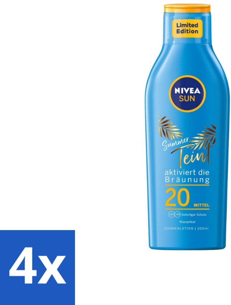 Nivea Sun – Zonnemelk – Zomerteint SPF 20 – 200 ml - Voordeelverpakking - 4 stuks