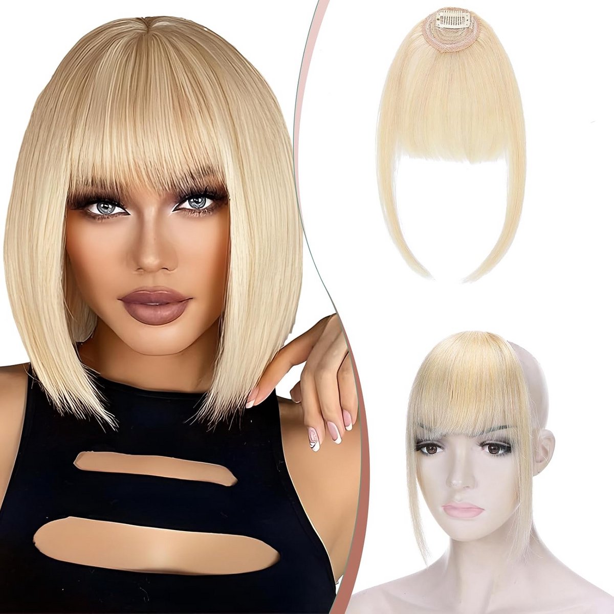 Clip-in Pony Echt Haar - Natuurlijke Losse Fringes voor Vrouwen - Platinablond
