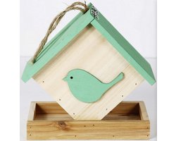 Muntel® Vogelvoederhuisje - Vogelvoederplek - Vogelvoeding - Staand - Bruin - Groen - 17 x 17 x19 cm