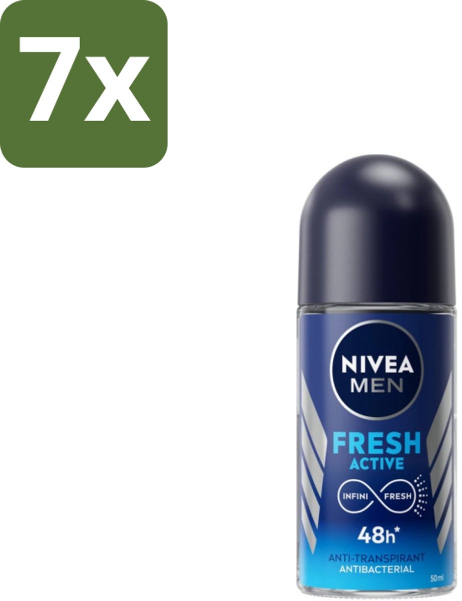 7 x Nivea Men – Deodorant Roller – Fresh Active – 50 ml - 72 Uur Bescherming - Deodorant Roller - Zweet En Geurbescherming - Alcoholvrije Deodorant - Huidvriendelijk
