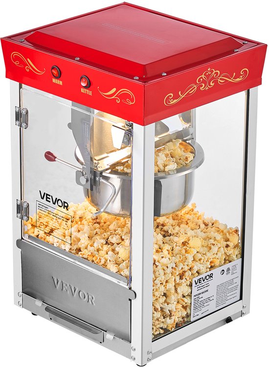 VEVOR Popcornmachine 800w Popcornmaker 48 Kopjes Lading Rood Reclame — afbeelding 2