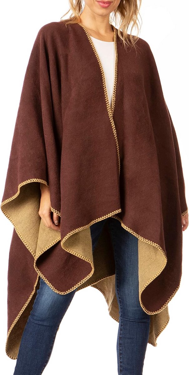 Omkeerbare Dames Poncho Cape Sjaal | Grote Warme Omslagdoek
