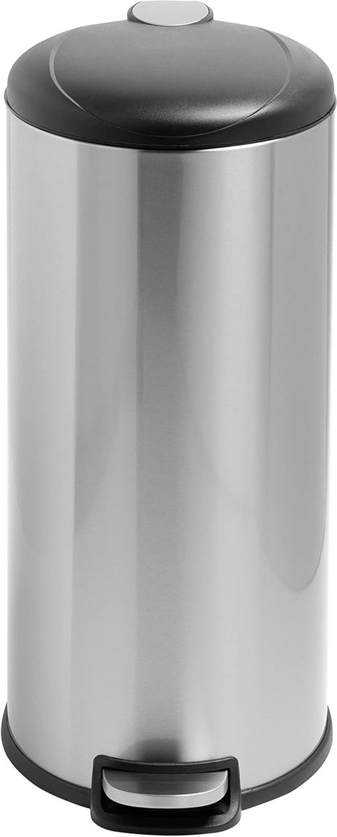 Ronde RVS Prullenbak 30 Liter met Softclose Deksel en Voetpedaal - Vingerafdrukbestendig