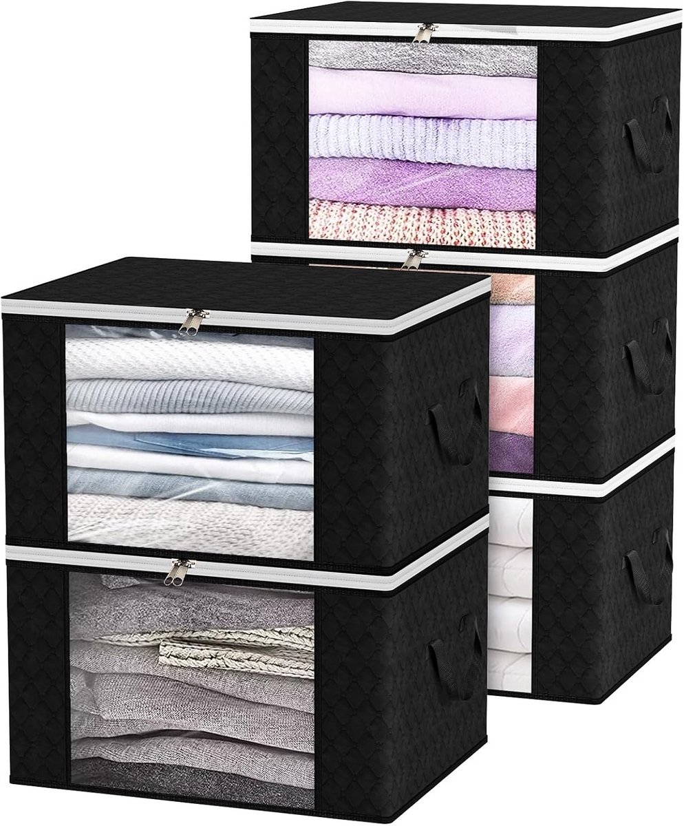 Opbergzakken Kleding - Opbergdozen Set - Ruimte Besparen - Inclusief Handvatten - 5 Stuks - Zwart