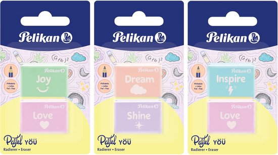 KeyRoad Universele Gum – 2 Stuks, Pastelkleuren – Zacht En PVC-vrij – Ideaal Voor Potlood En Kleurpotlood, Voor School En Kantoor