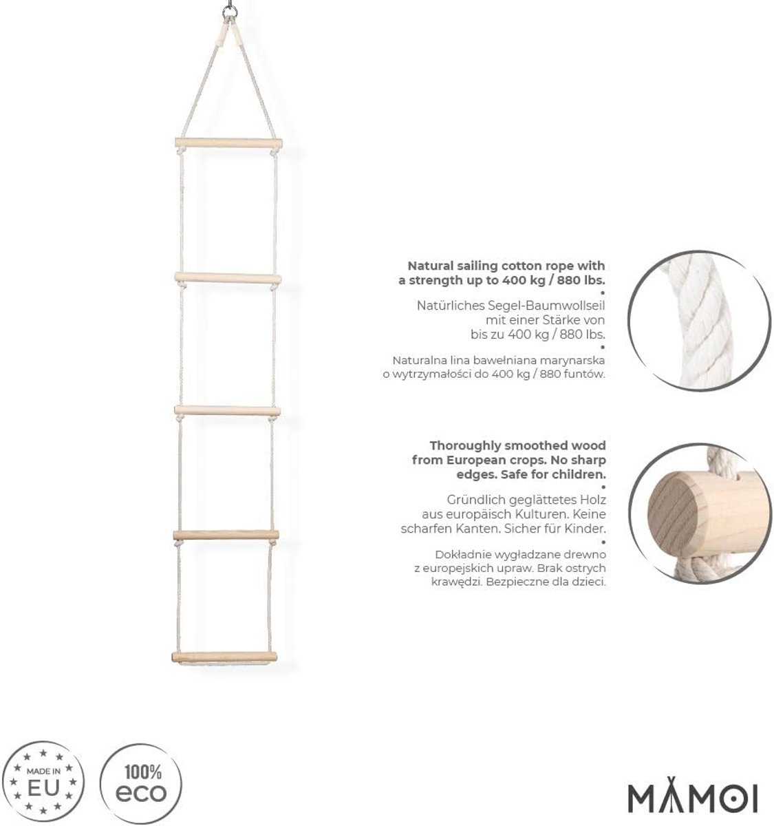 Houten Klimtouwladder voor Binnen en Buiten met Scandinavisch Design
