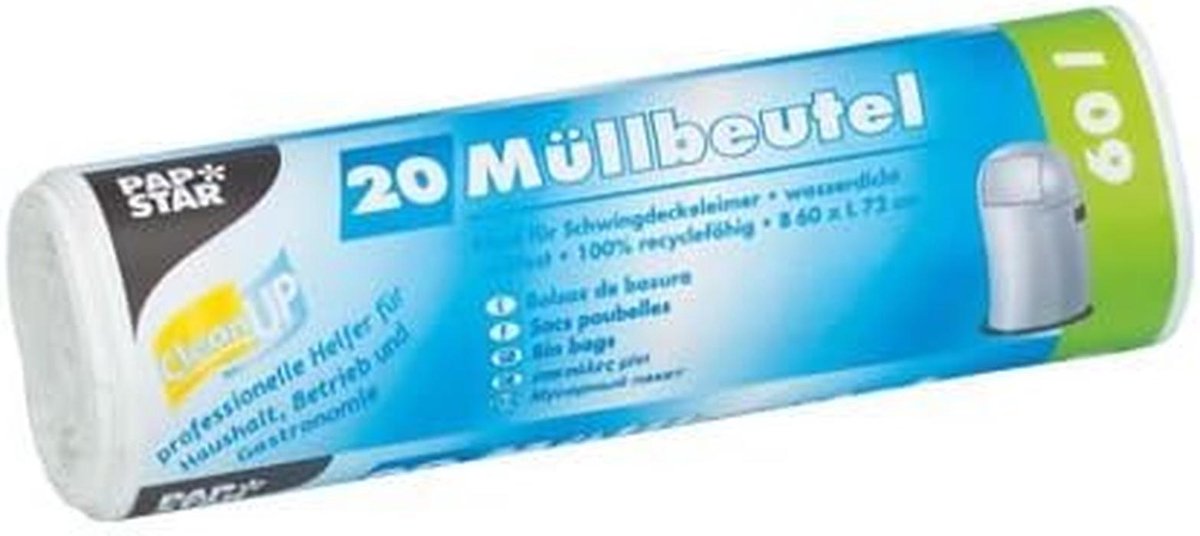 Witte afvalzakken 60 liter HDPE sterk en scheurbestendig