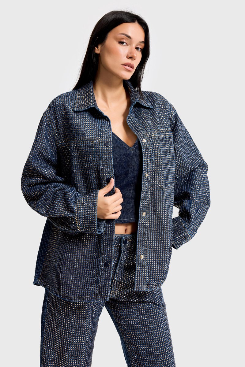 It's Basic - RHINESTONE STRAIGHT DENIM JACKET