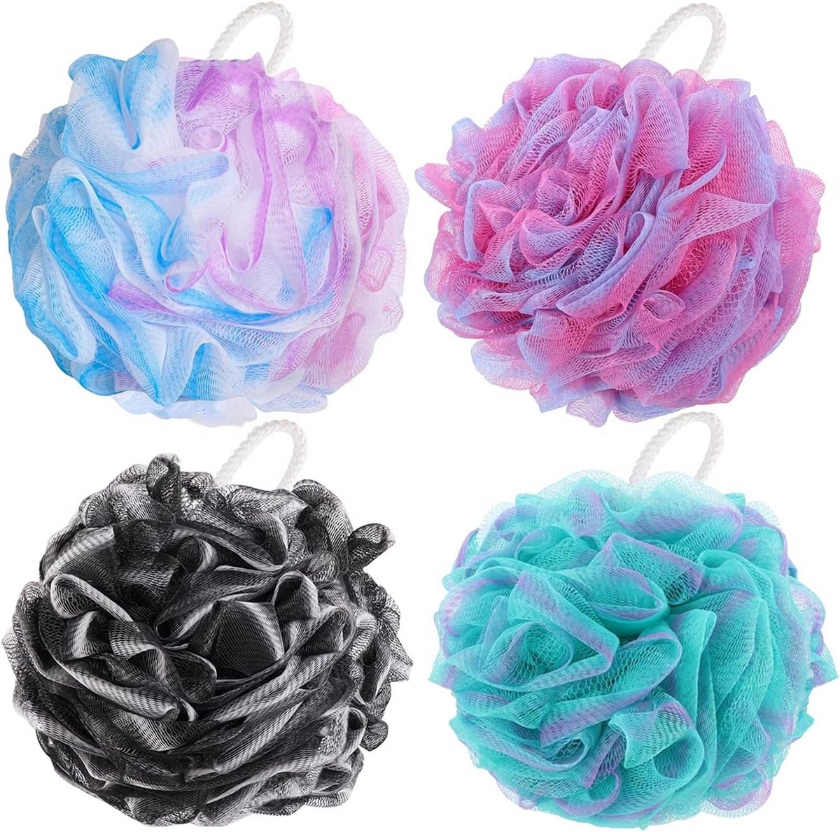 Set van 4 Luxe Douche Sponzen voor Diepe Reiniging en Scrubben