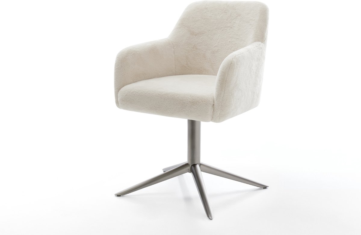 DELIFE Eetkamerstoel Greg-Flex kruispoot grafiet pluchen crème-wit 360° draaibaar rocker-functie pocketveer kern Creme-Weiß