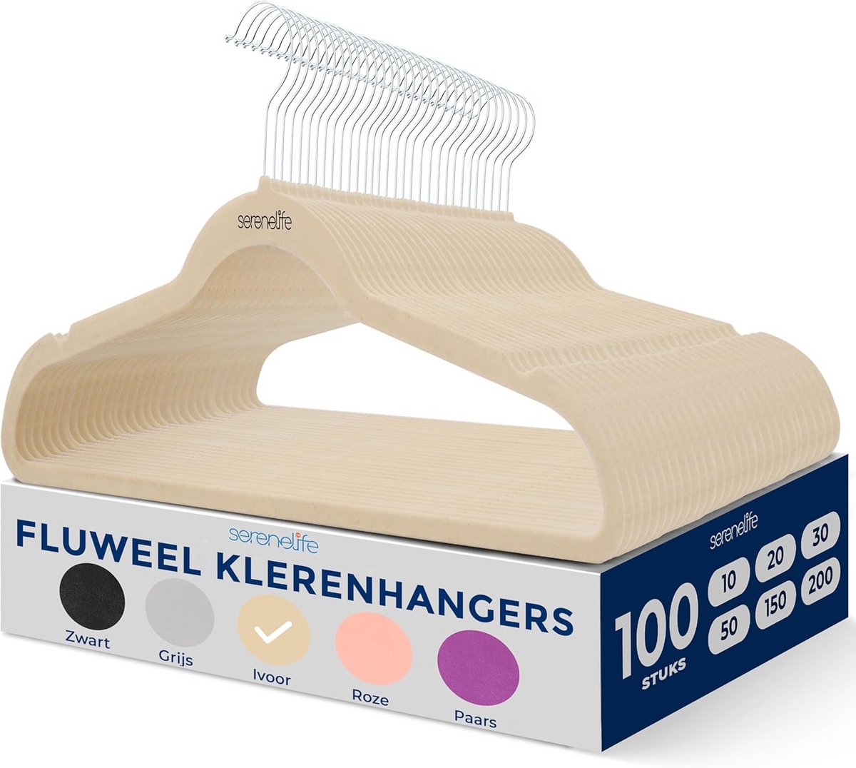 Luxe Anti-Slip Kledinghangers - Fluweel - Ruimtebesparend Set van 100 - Ivory
