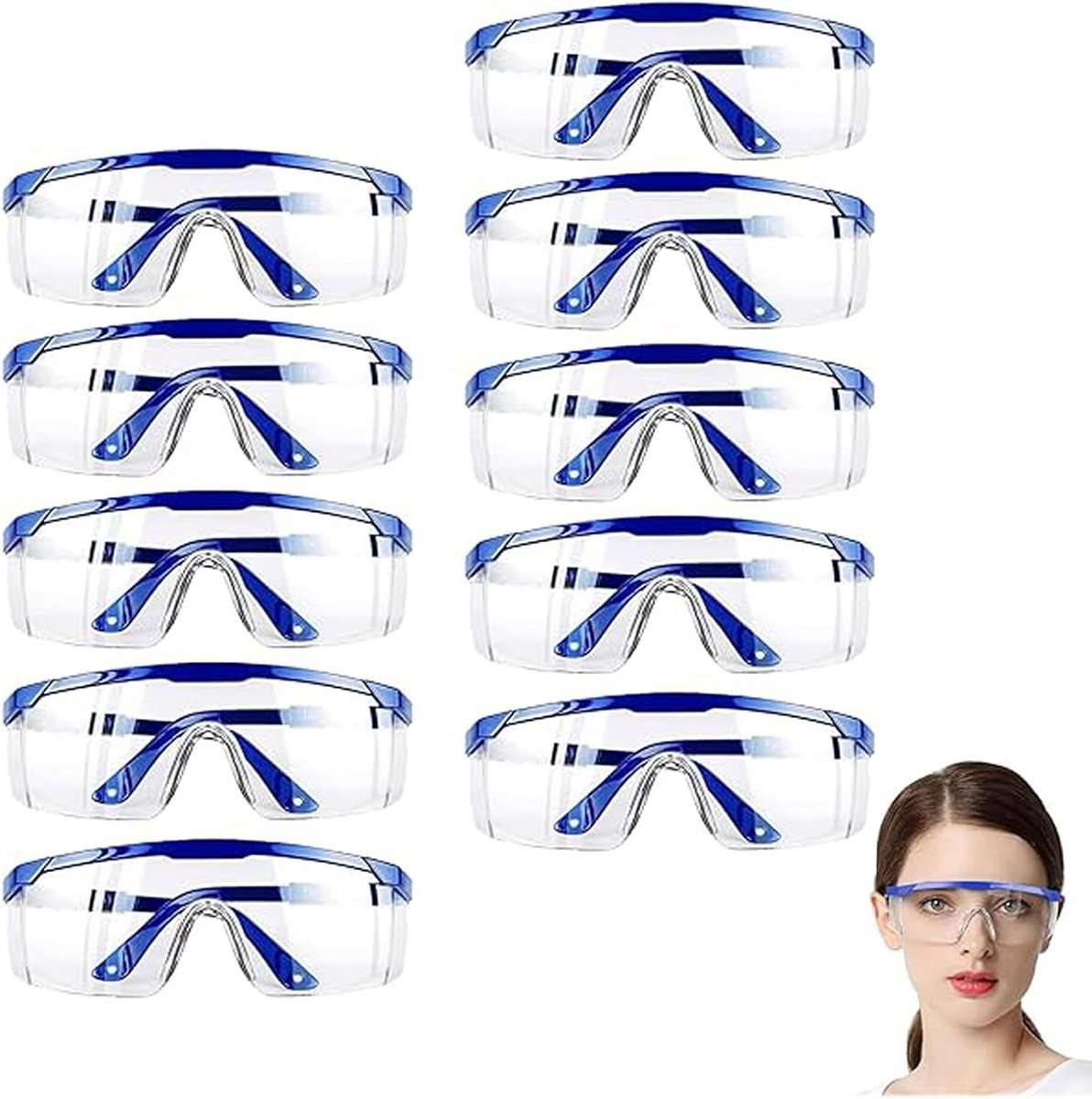 10 Stuks Veiligheidsbrillen Blauw - Geschikt voor Brildragers, Werk en Bescherming