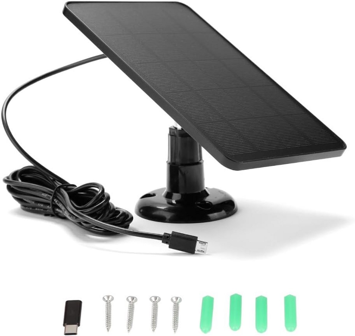 Waterdicht Zonnepaneel voor Buiten Beveiligingscamera - 5V 4W met Micro USB & USB-C - 360° Verstelbaar