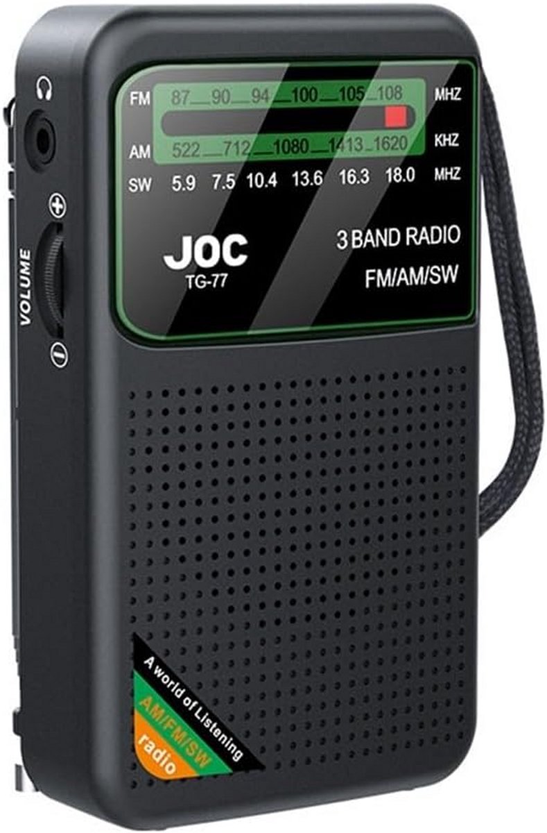 Draagbare Mini Radio met AM/FM/SW, Oplaadbare Batterij en USB-C Opladen