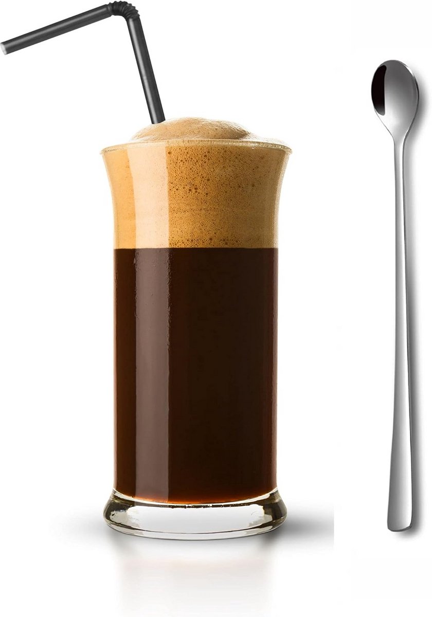 4-delige Ijskoffie- en Cocktailglazenset met Lange Rieten