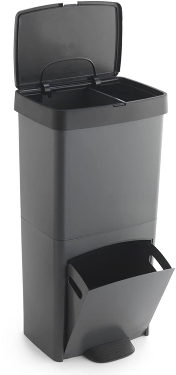 DVDSS® Duo prullenbak - Afvalemmer - 2 Vakken - 70 L - Zwart/ Grijs