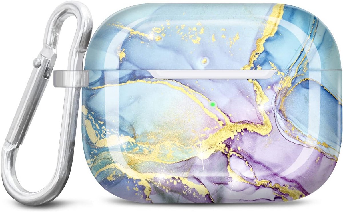 Beschermhoes voor AirPods Pro 2e Generatie & Pro 2019 - Glitter Marmer Design - Inclusief Karabijnhaak