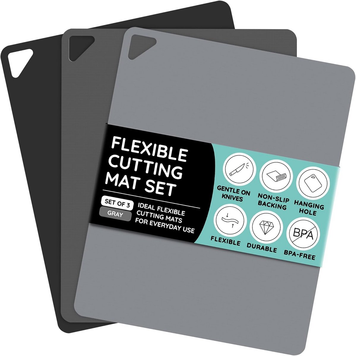 Flexibele Snijplank Set van 3 - Dunne Antislip Snijmatten voor Keuken met Kleurcodering