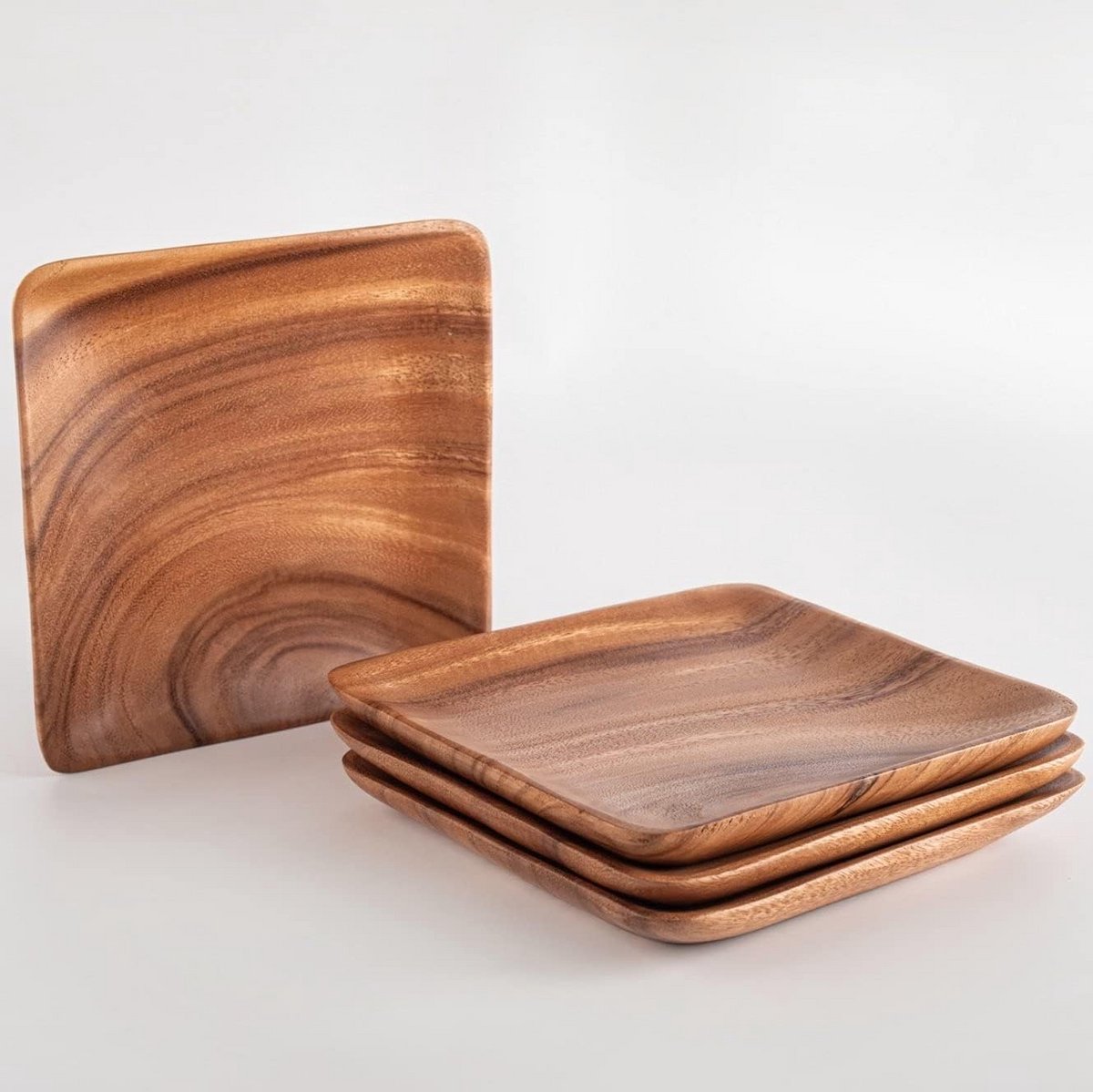 Set van 4 Vierkante Acacia Houten Borden Handgemaakt Modern Diner Server Dienblad