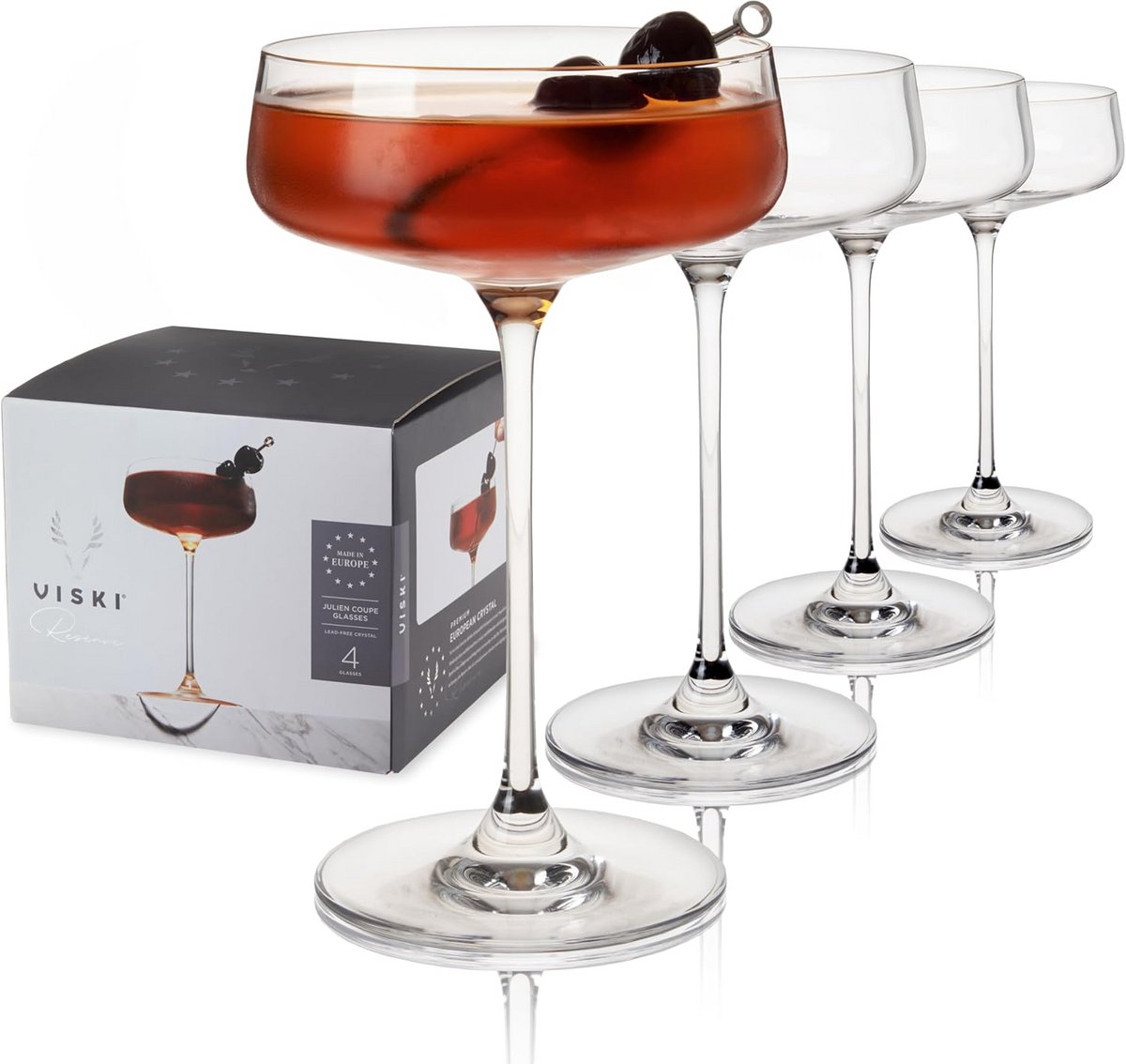 Set van 4 Kristallen Coupe Cocktailglazen 300 ml Steelhoudende Elegante Drinkglazen
