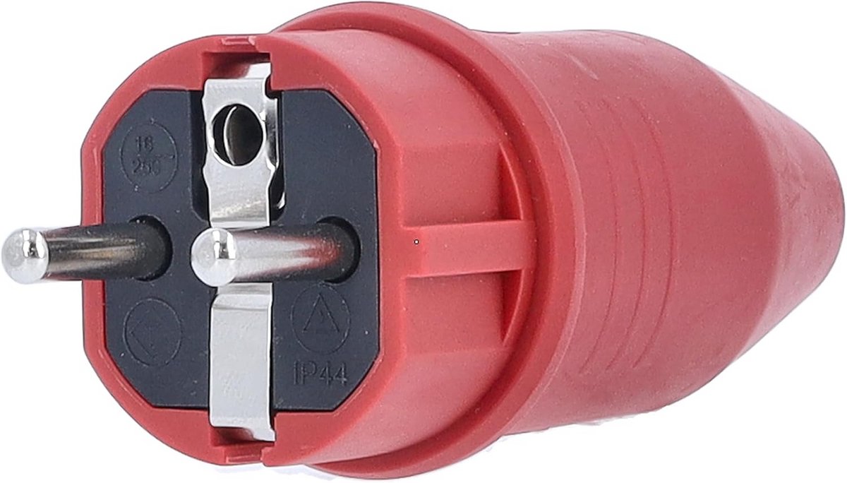 Veiligheidsstekker Rubber Rood 230V 16A IP44 voor Kabel tot 2.5 mm