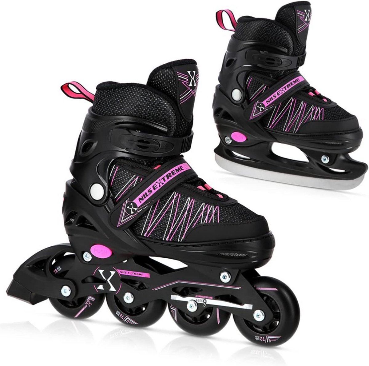 2-in-1 IJsschaatsen en Inlineskates Zwart Roze Verstelbaar