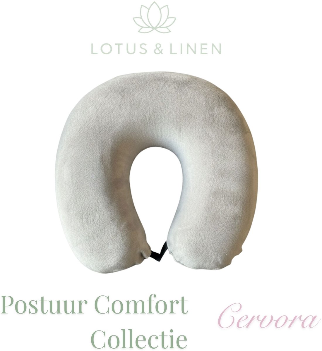 Lotus & Linen Cervora Traagschuim (Visco-elastische) Nekkussen - Traagschuim Reiskussen - Ergonomisch - Vliegtuig - Memory Foam (Viscoelastic) Travel Pillow - 30x30x9 cm