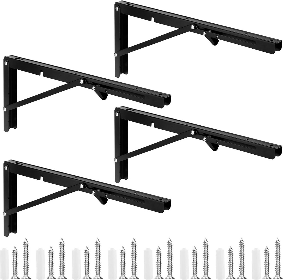 4x Zware Klapsteunen Zwart 400mm - Inklapbare Wandplankbeugels voor Plank en Tafel