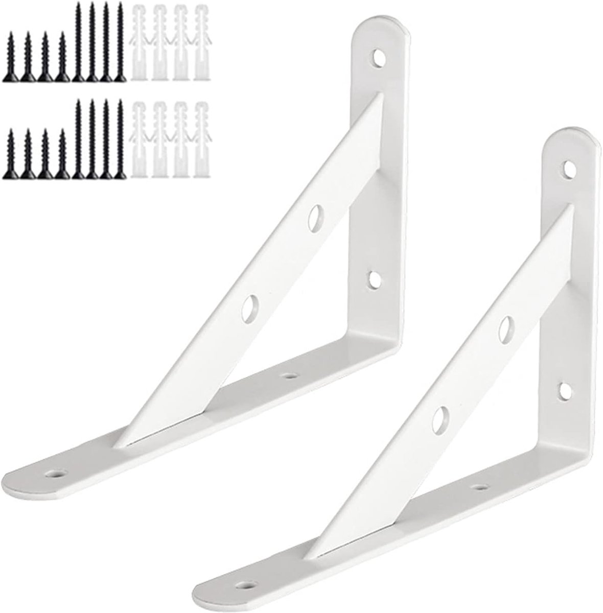 Zware Wandbeugels - Zwevende Planksteunen - Wandmontage - Driehoekige Constructie - 32.5x50cm - Wit