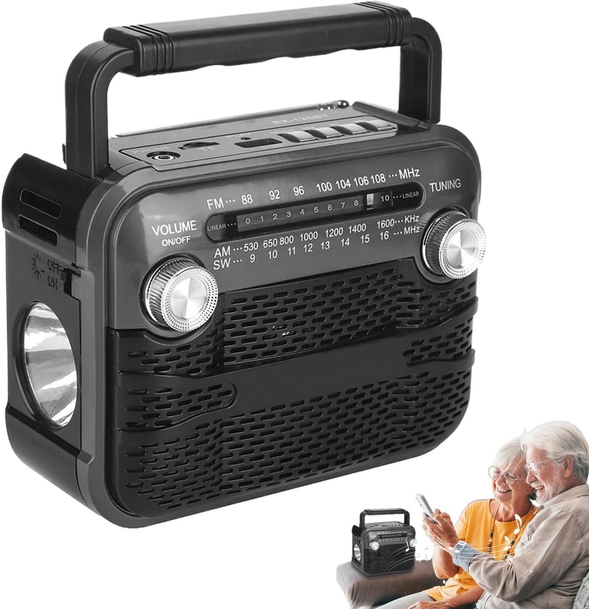 Zonne Energie Radio - Draagbare Audio - Outdoor Avontuur - Handzwengel Opladen - 15x8x12 cm - Grijs