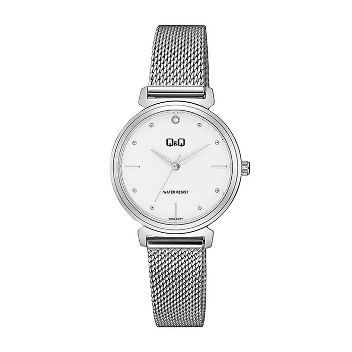 QQ Q27B-001PY - Horloge - Vrouwen - Dames - Mesh-Milanese band - Rond - Metaal - Streepjes - Zilverkleurig - Wit